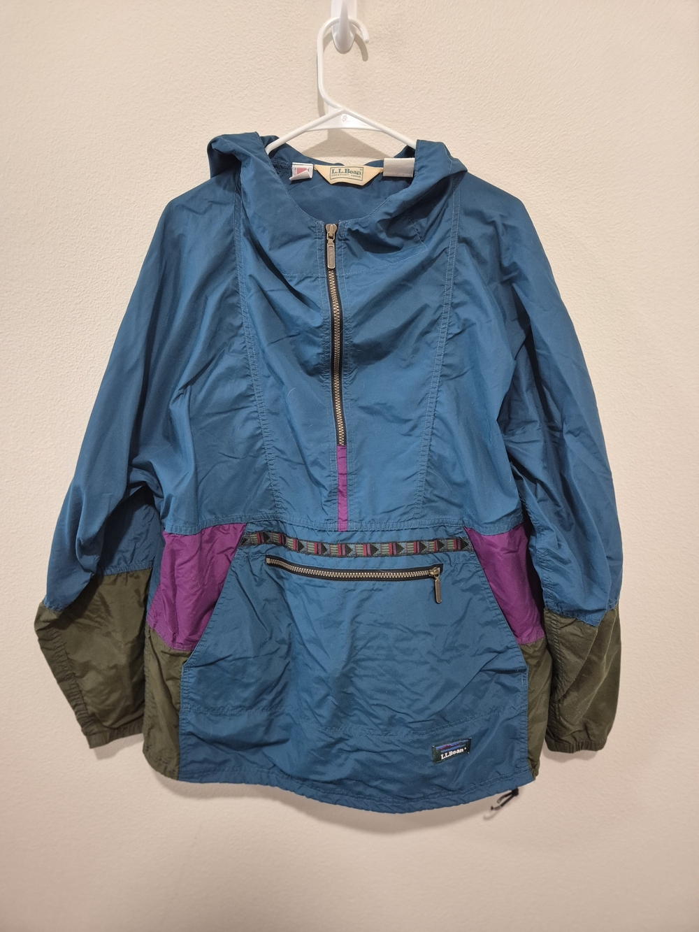VTG 90s L.L. Bean Aztec Colorblock Hooded Anorak Jacket